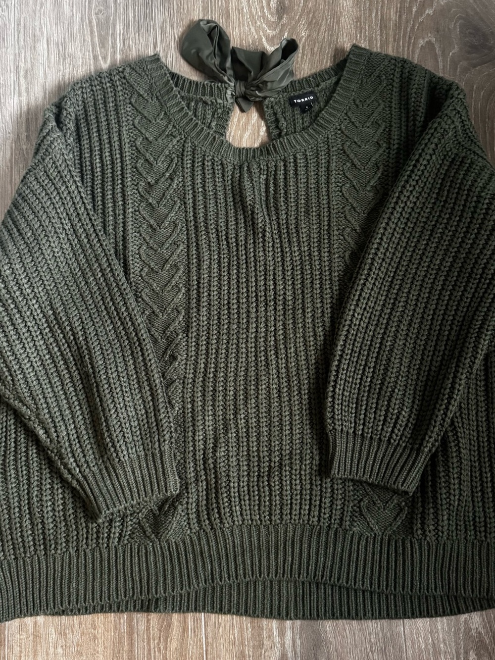 torrid dark olive cable knit crewneck sweater